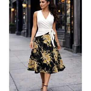 Charter Club Women's 100% Linen Floral Flair Skirt Sz. 8 Cottage Core